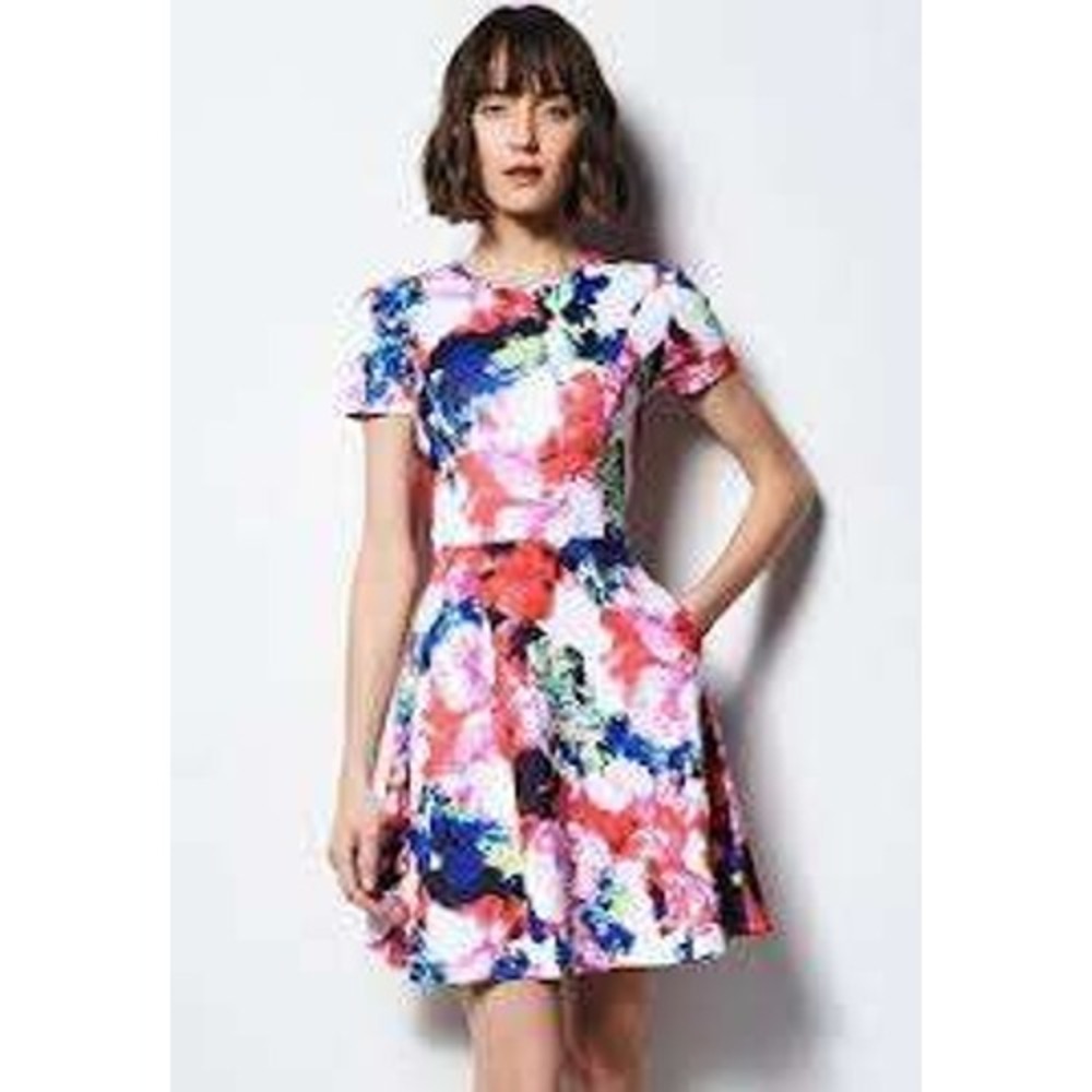 Milly for DesigNation Floral Fit Flare Women Dress Short Sleeve Multi Color 10